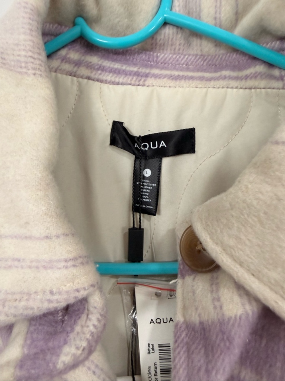 Aqua Lavender and Cream Plaid Utility Shacket - Picture 4 of 7